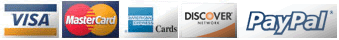 Payment Options - Visa, Mastercard, American Express, Discover, PayPal