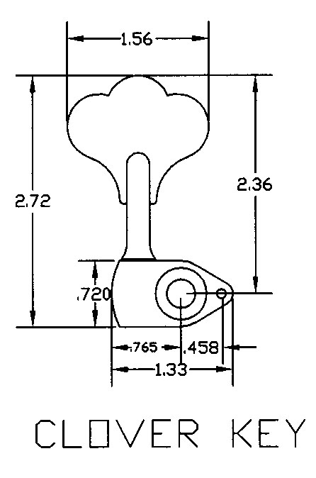 Hipshot HB6C (3/8") Ultralite Bass Tuner for GB-7 size tuner hole with cloverleaf style tuning key Dimensions